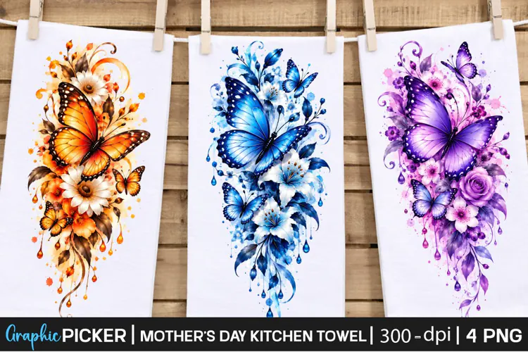 Butterfly Mom Kitchen Towel PNG, Mothers Day Sublimation