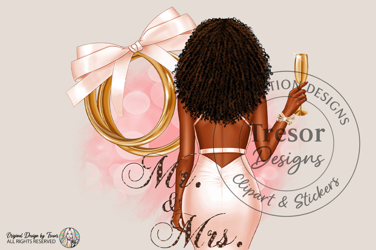 Mr And Mrs Curly Bride PNG Wedding Clipart Sublimation