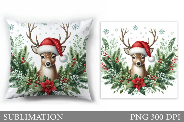 Christmas Deer Pillow Design. Christmas Pillow Sublimation example image 1