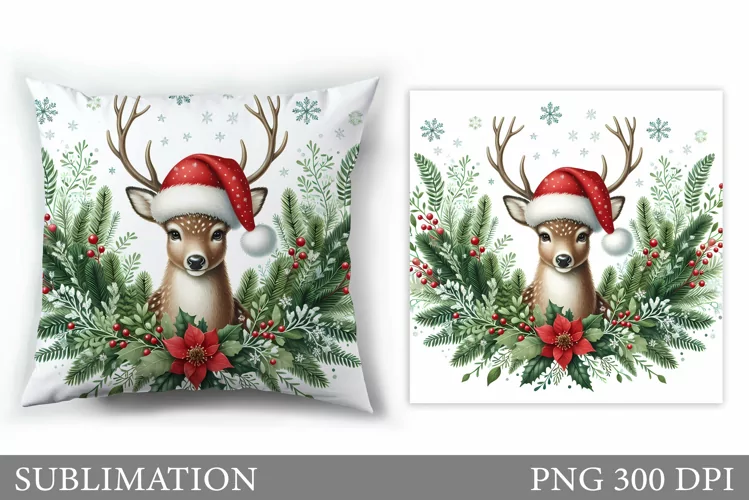 Christmas Deer Pillow Design. Christmas Pillow Sublimation