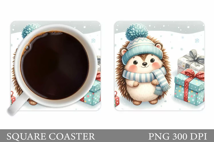 Christmas Hedgehog Coaster. Christmas Coaster Sublimation