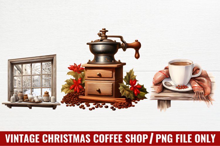 Vintage Christmas Coffee Shop Clipart
