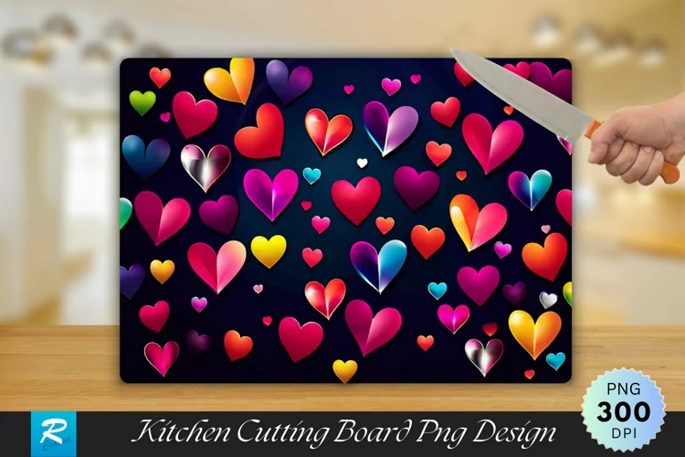 Colorful Hearts Cutting Board Sublimation Design
