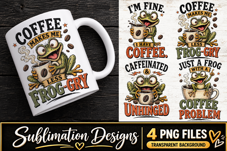 Funny Frog Coffee Clipart Sublimation PNG