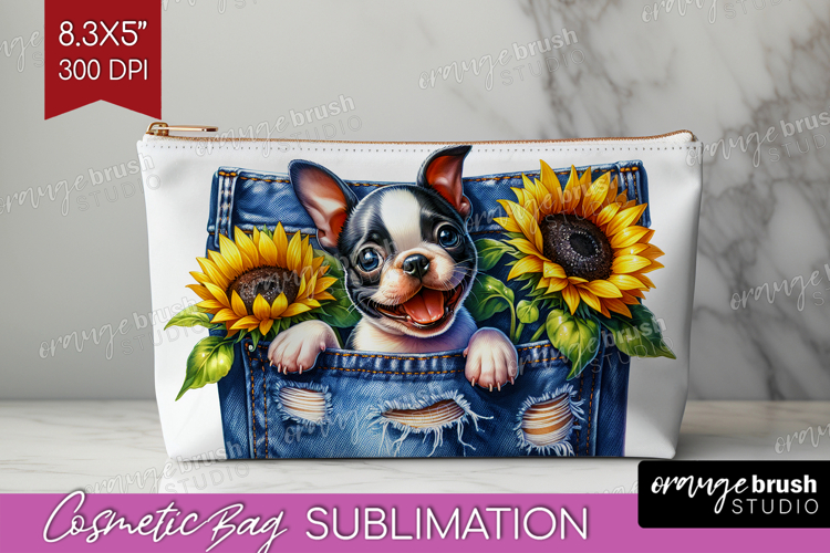Denim Cosmetic Bag - Dog In Pocket Makeup Bag PNG