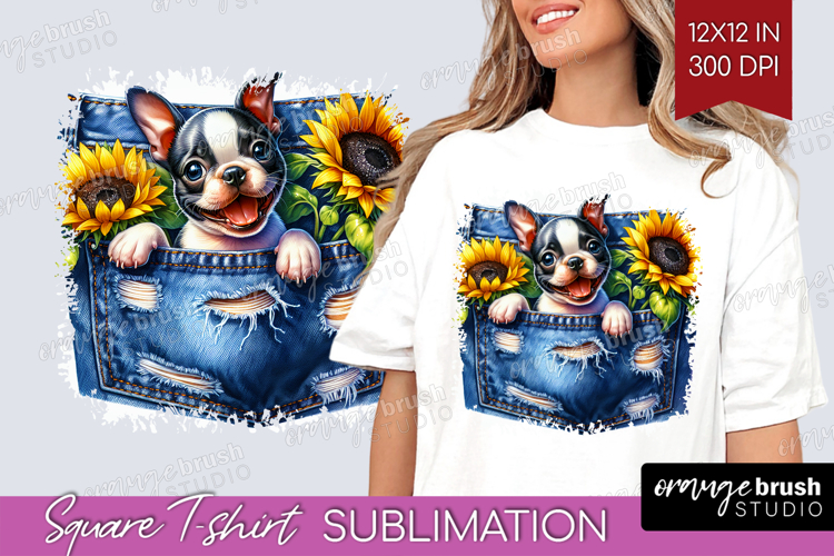 Denim Square Tshirt Background - Dog In Pocket PNG