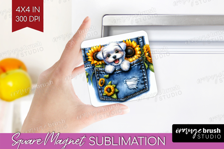 Denim Magnet Sublimation - Dog In Pocket Square Magnet PNG