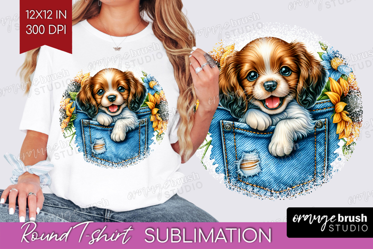 Denim Round Tshirt Background - Dog In Pocket PNG