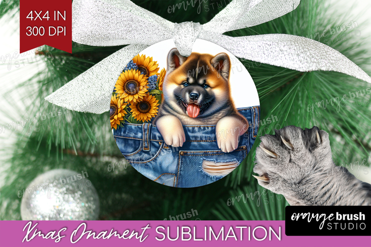 Denim Ornament PNG - Dog In Pocket PNG Sublimation