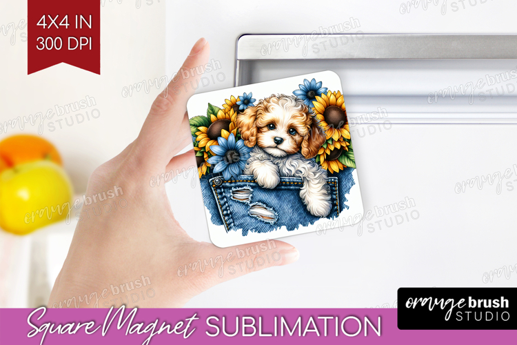 Denim Magnet Sublimation - Dog In Pocket Square Magnet PNG