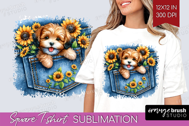 Denim Square Tshirt Background - Dog In Pocket PNG