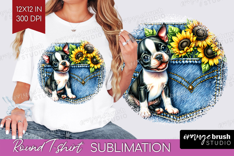 Denim Round Tshirt Background - Dog In Pocket PNG
