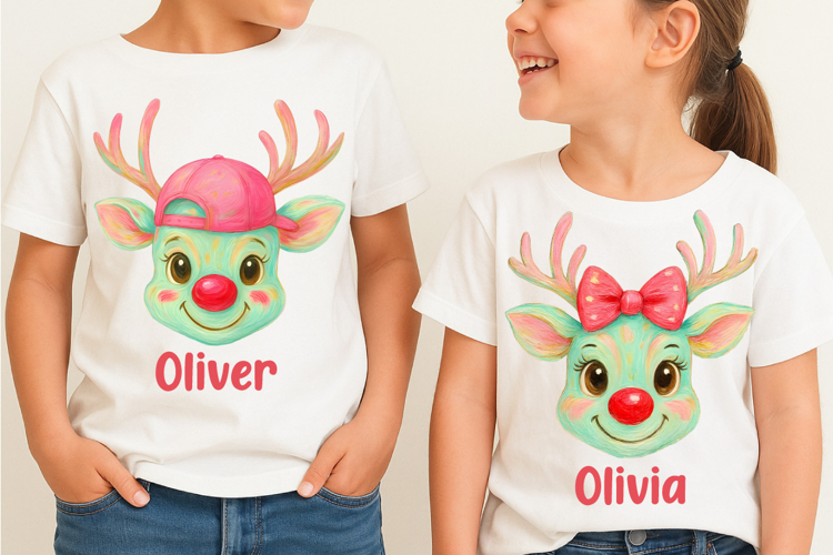 Personalized Kids Christmas PNG, Merry Christmas Reindeer