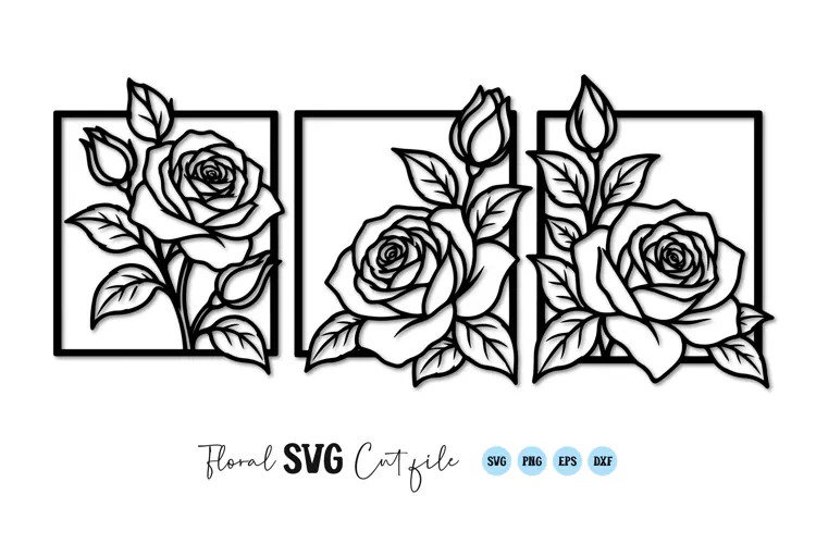 Rose Flower Frame Line Art SVG PNG