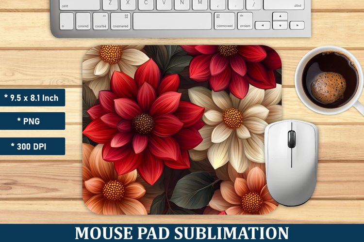 Dahlia Flower Pattern Mouse Pad | Mouse Pad Sublimation