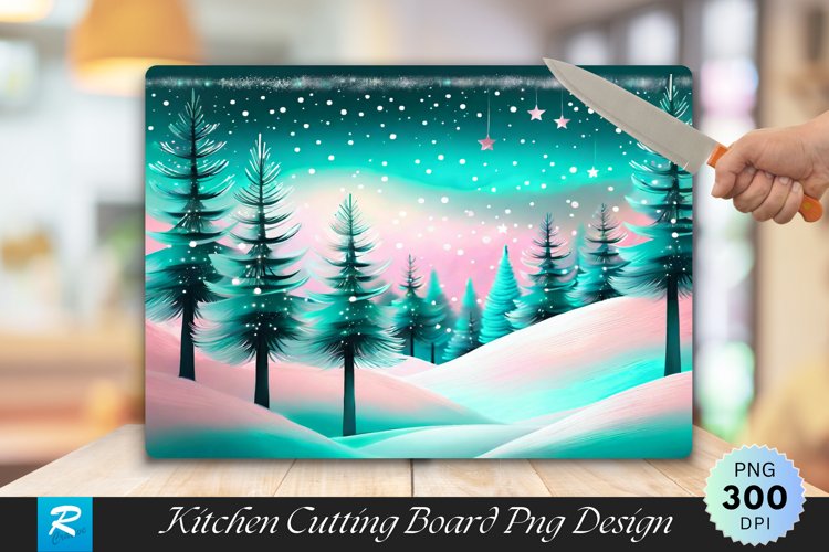 Whimsical Starry Christmas Night Cutting Board PNG Design