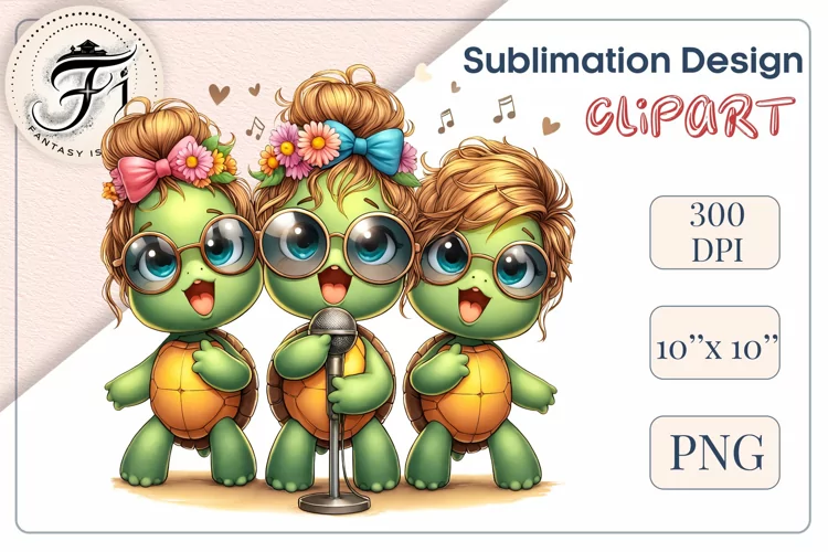 Cute Singing Baby Turtles| Sublimation Design| Clipart | Png