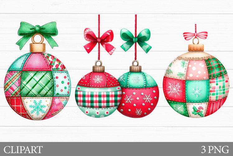 Christmas Ornament Clipart. Patchwork Christmas Clipart
