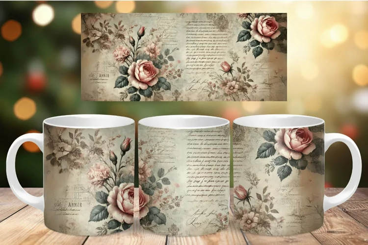 Valentine Mug Wrap Sublimation - vintage flowers