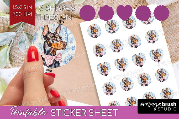 Doberman Pinscher Dog Round Sticker Blue Toile Printable example image 1