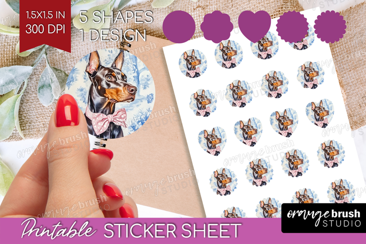 Doberman Pinscher Dog Round Sticker Blue Toile Printable