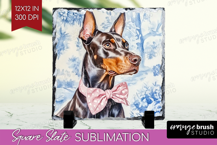 Doberman Pinscher Dog Slate PNG Blue Toile Square Slate