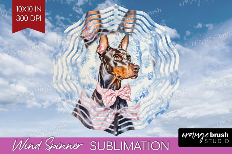 Doberman Pinscher Dog Wind Spinner Sublimation PNG Blue