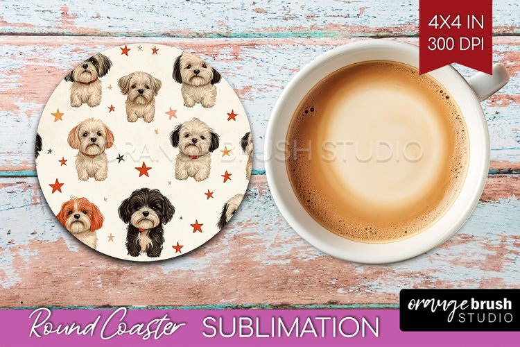 Cute Dogs Round Coaster - Puppy Coaster PNG Sublimation