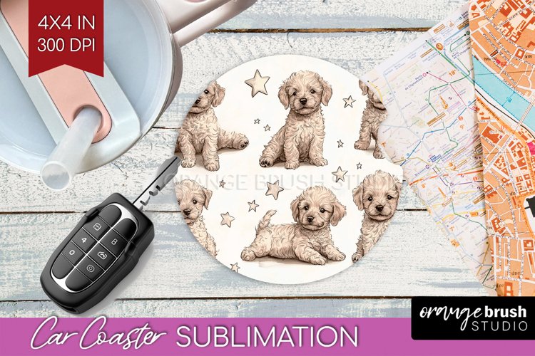 Cute Dogs Car Coaster - Puppy Coaster PNG Sublimation example image 1