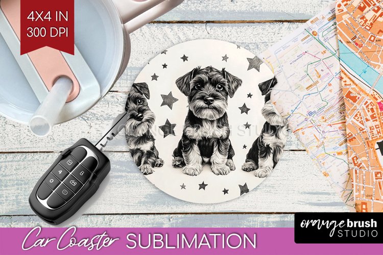 Cute Dogs Car Coaster - Puppy Coaster PNG Sublimation example image 1