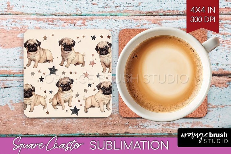 Cute Dogs Square Coaster - Puppy Coaster PNG Sublimation