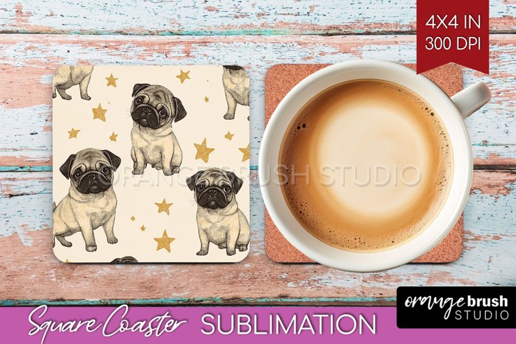 Cute Dogs Square Coaster - Puppy Coaster PNG Sublimation