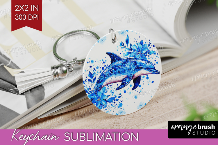 Dolphin Floral Keychain PNG Blue Flowers Keychain