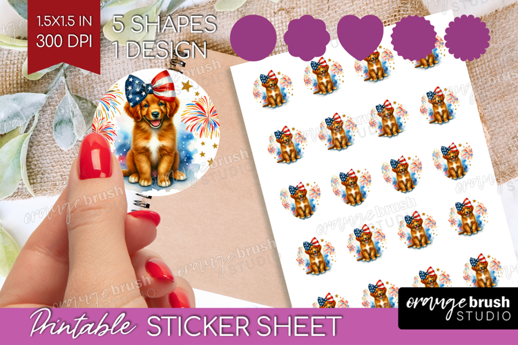 Duck Toller Dog Round Sticker Patriotic Dog Printable Sheet