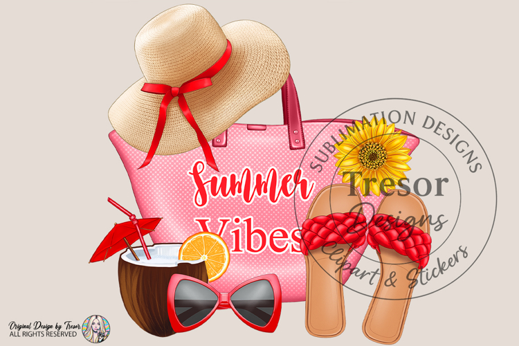 Red Summer Vibes Beach Tote Design -Tropical Vacation Style