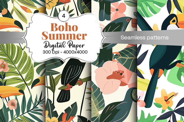 Summer Boho digital paper Seamless backgrounds example image 1