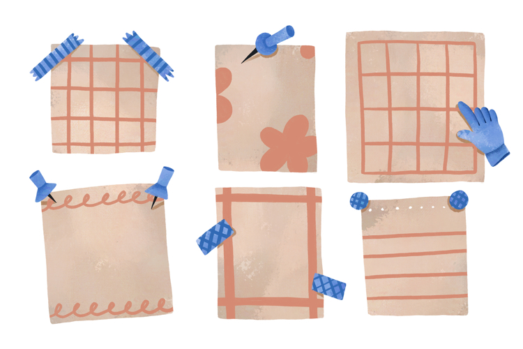 Notes Cards Collection. Paper Sticker. Hand Drawn Watercolor
