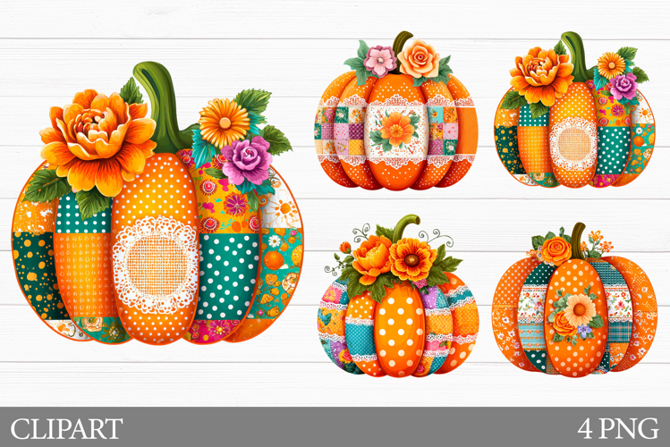 Patchwork Pumpkin Clipart. Pumpkin Sublimation