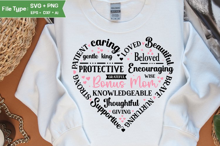 Bonus Mom Heart Shape SVG | Mother's Day Heart SVG PNG example image 1