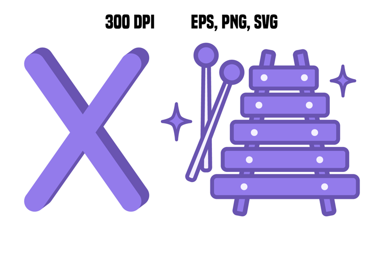 Purple Letter X and Xylophone