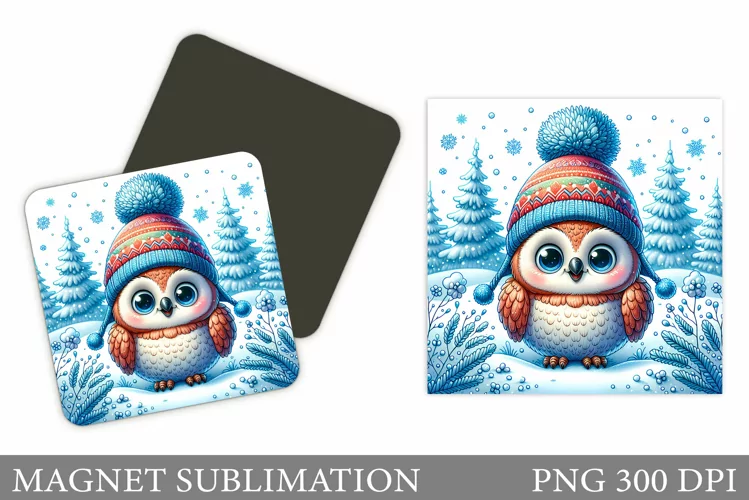Christmas Owl Magnet. Christmas Magnet Sublimation