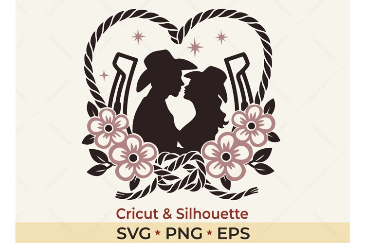 Western Wedding SVG | Cowboy Couple Floral Horseshoe example image 1