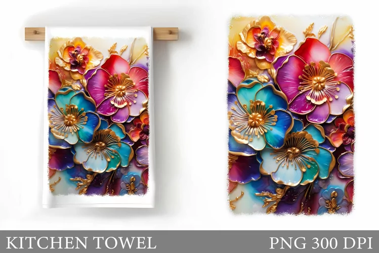 Flowers Kitchen Towel Design. Kitchen Towel Sublimation
