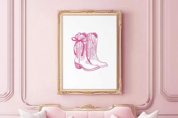 Pink Coquette Bow Cowboy Boot Print