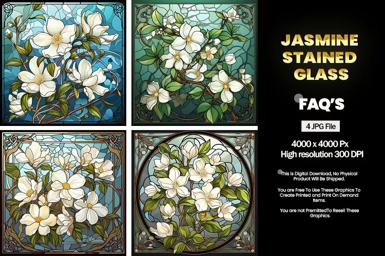 Stained Glass Jasmine Square Coaster - 04 Variations