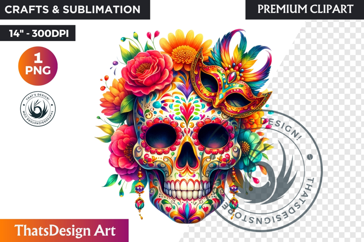 Floral Sugar Skull Day of the Dead Clipart, dia de muertos