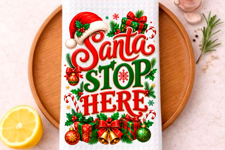 Santa Stop Here PNG Festive Christmas Kitchen Towel Png