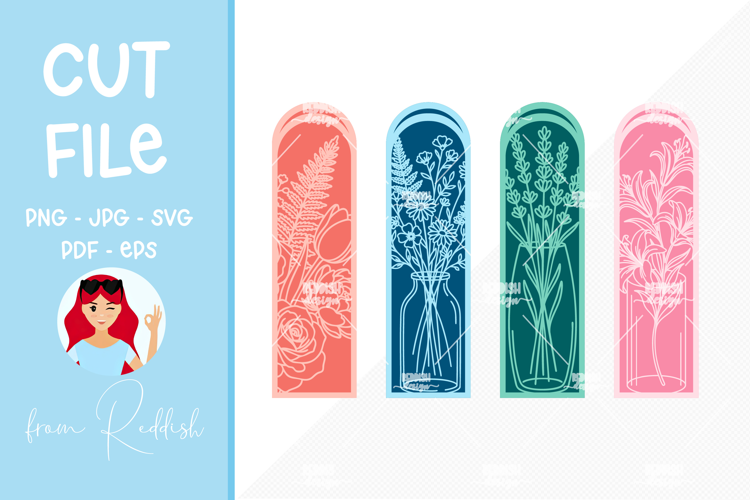 4 Floral Bookmarks Paper cut SVG Laser cut,Cricut,Silhouette