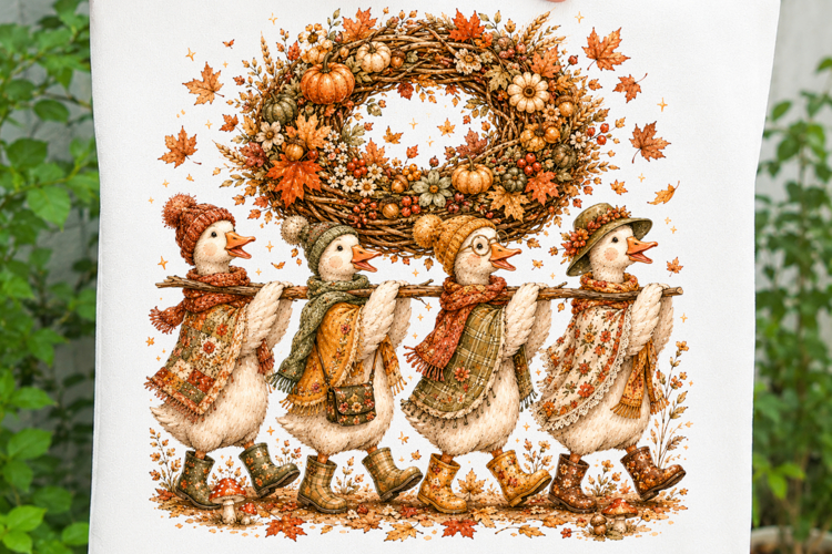 Cute Autumn Ducks Wreath SVG