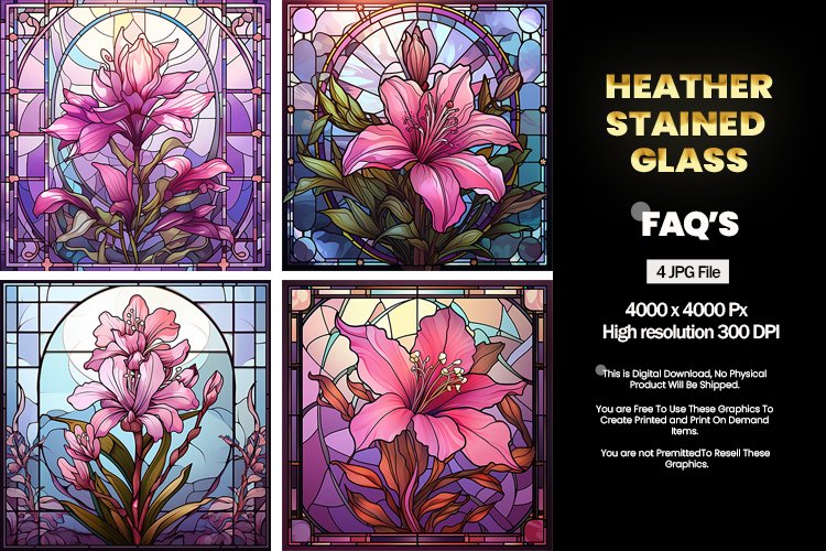 Stained Glass Heather Flower Square Coaster - 04 Variations example image 1